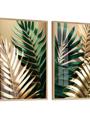 Quadro decorativo folhagem cores com vidro e moldura