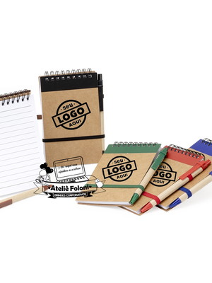 Bloco de anotações ecológico com caneta personalizado