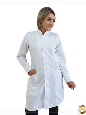 Jaleco feminino gabardine gola padre com botão