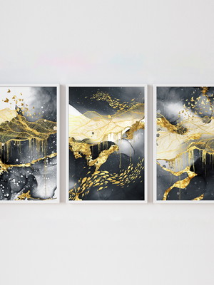 Quadro abstrato lines gold'black
