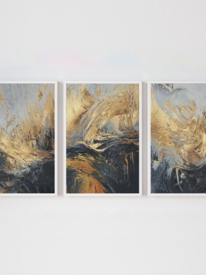 Quadro trio abstrato black'gold fy