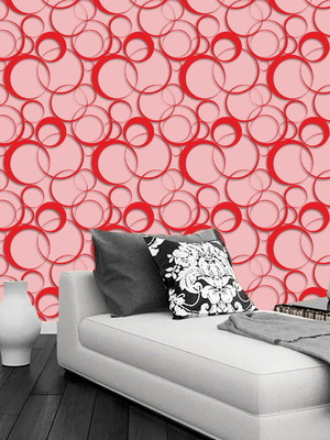 Ppgm -033 - papel de parede circulos vermelho com fundo rosa