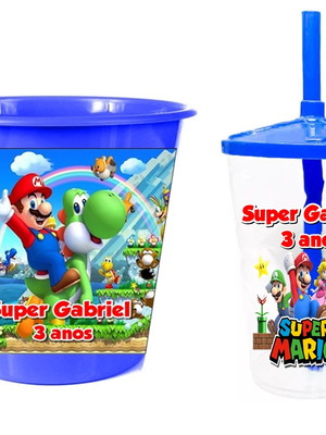 Copo twister + balde de pipoca lembrancinha super mário