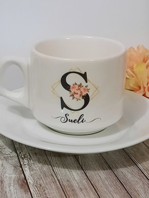 Xícara de chá personalizada com pires dia das mães