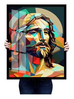 Quadro decorativo religioso jesus cristo colorido com vidro