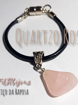 Pulseira em couro e pingente de cristal com fecho de imã