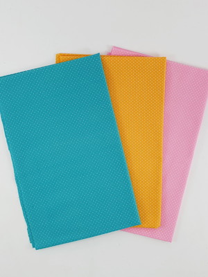 Kit tecido tricoline poá rosa, azul e amarelo 30x70cm