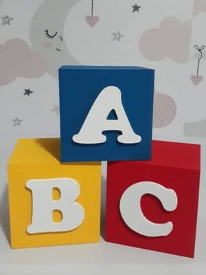 Trio de cubos a b c decoração infantil em mdf
