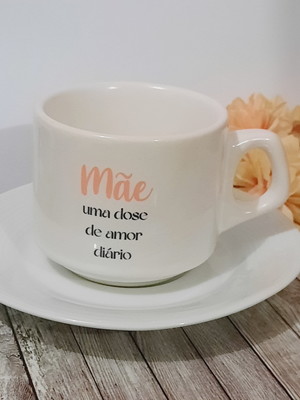 Xícara de chá personalizada com pires dia das mães