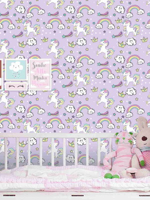 Papel de parede unicornios roxo