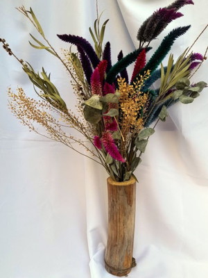 Kit com 5 flores secas arranjo em vaso de bambu