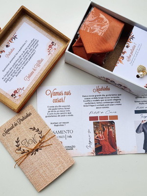 Kit caixa pulseira, gravata e manual de padrinhos
