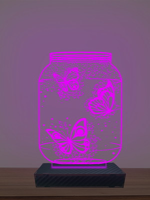 Luminária led 3d pote de borboletas abajur luxo roxo