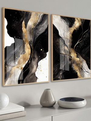Quadros decorativos abstrato preto dourado moldura e vidro