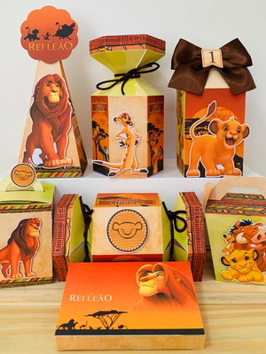 Kit 42 lembrancinhas - caixas personalizadas rei leão
