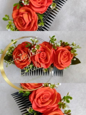 Pente de cabelo laranja artesanal elegância vibrante