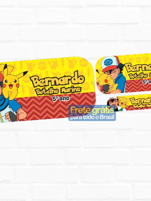 Etiquetas escolares pokemon 90un frete grátis