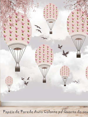 Papel de parede quarto bebê menina balão ( m²)