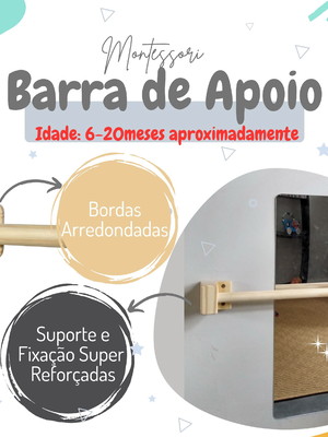 Barra de apoio montessori 95cm atóxica - pinus natural