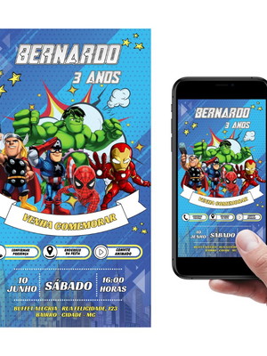 Convite digital vingadores baby interativo com links