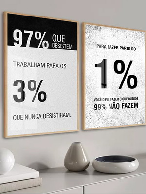 Quadro decorativo 2 peças frases moderno com vidro e moldura