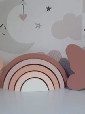 Kit decoração infantil arco iris flor e borboleta mdf