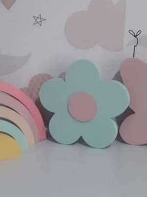 Kit decoração infantil arco iris flor e borboleta mdf