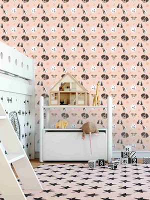 Papel de parede rosa cachorrinhos