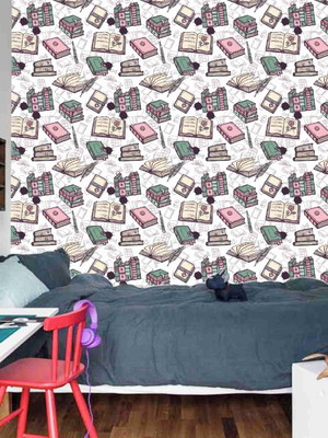 Papel de parede livros coloridos em tons pastéis