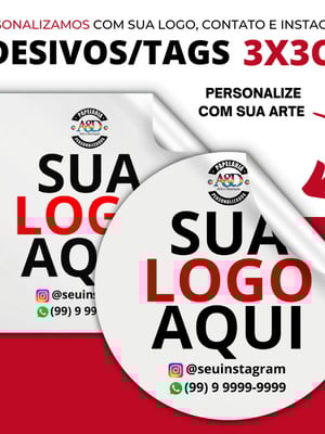 100 etiquetas adesivas 3x3cm personalizadas com seu logo