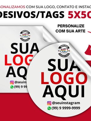 40 etiquetas adesivas 5x5cm personalizadas com seu logo