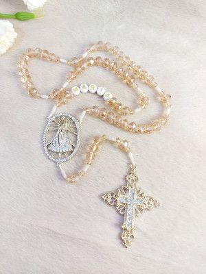 Terço cravejado strass e cristais personalizado com 1 nome