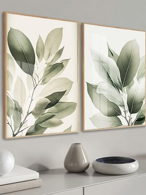 Quadro decorativo folhas folhagem verde moldura carvalho