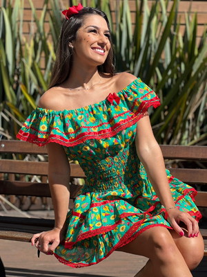 Vestido de festa junina adulto - junina verde