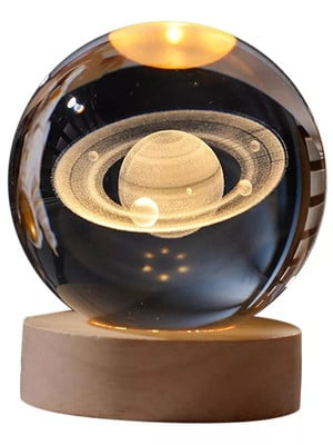 Mini luminária led globo de vidro 3d com cabo usb - saturno