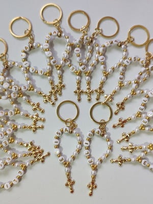 Mini terço chaveiro personalizado dourado