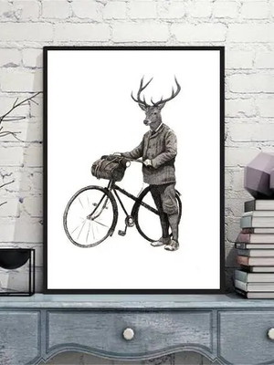 Quadro vintage alce com bicicleta (a3- com vidro)