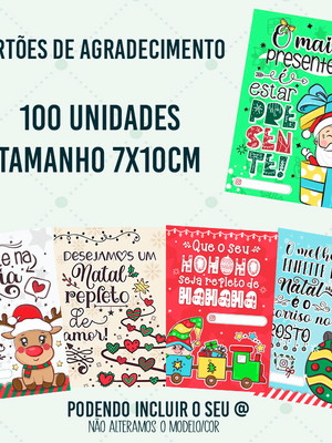 100 cartões de agradecimento cliente 7x10cm natal