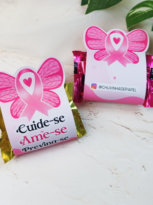 Porta bombom com bombom- outubro rosa