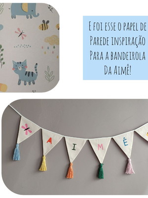 Bandeirola com 6 letras em tecido com tasseis.