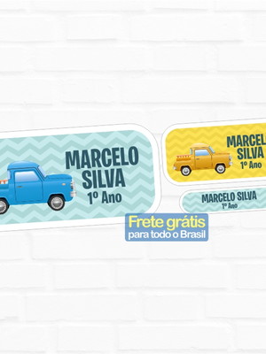 Etiqueta escolar carrinhos vinil 130un frete grátis