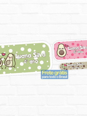 Etiqueta escolar abacate kwaii vinil 90un frete grátis