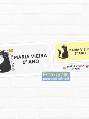 Etiqueta escolar gatinho vinil 130un frete grátis