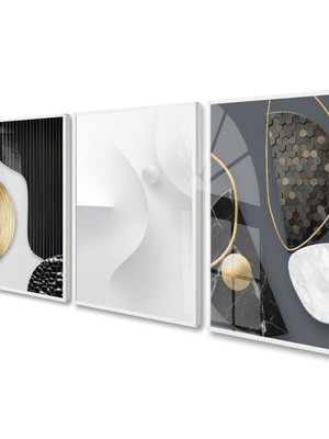 Kit com 3 quadros de vidro abstrato tons preto luxuosos