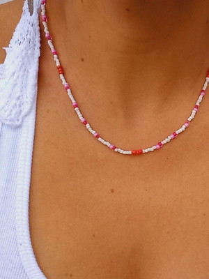 Colar miçanga rosa e branco