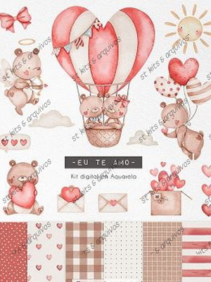 Kit digital eu te amo aquarela