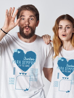 Kit camiseta casal juntos para sempre personalizada com foto
