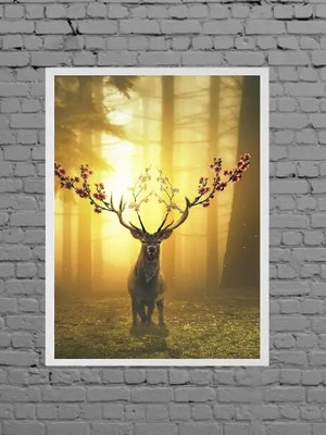 Quadro alce com chifre de flores (a3- com vidro)