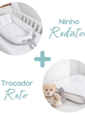 Ninho redutor + trocador reto todo branco e cinza chambray
