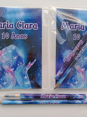 Bloquinho com caneta e lápis galáxia